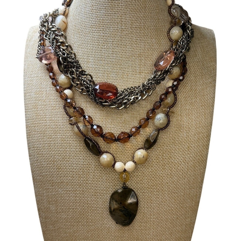 Boho Statement‎ Layered Earthy Chunky Multi-strand Necklace Cookie Lee